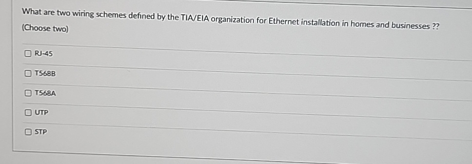 Solved What are two wiring schemes defined by the TIA/EIA | Chegg.com