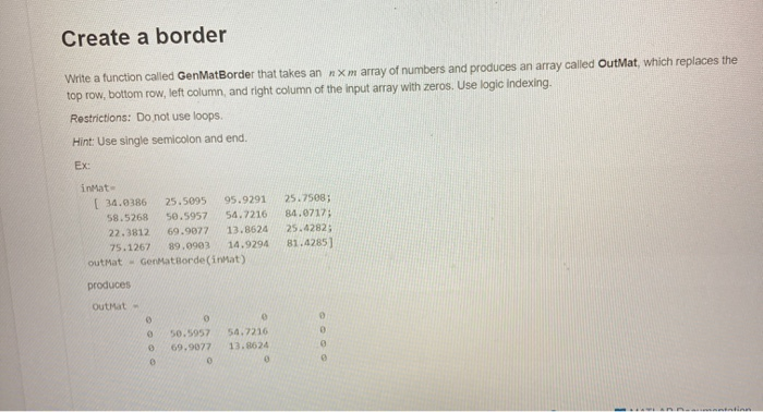 Solved Create a border Write a function called GenMatBorder | Chegg.com