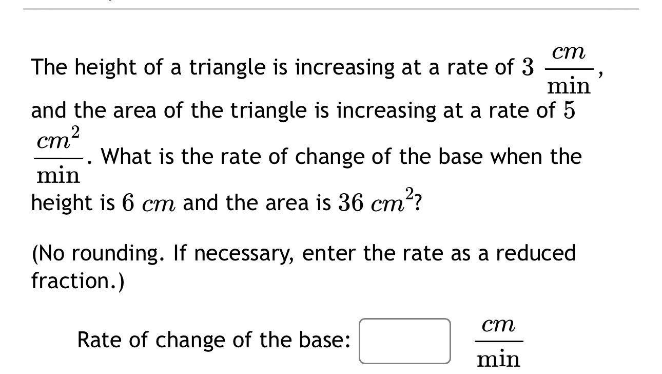 Solved The height of a triangle is increasing at a rate of | Chegg.com