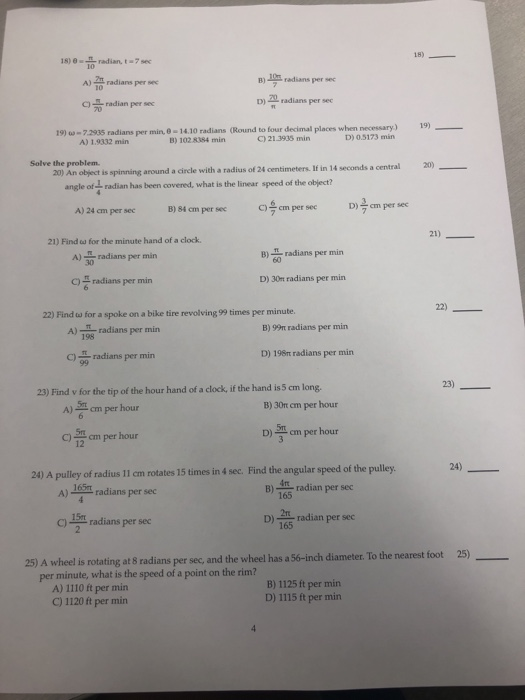 Solved 18 8 A Radian T 7 Sec Radianes Per Sec Radia Chegg Com