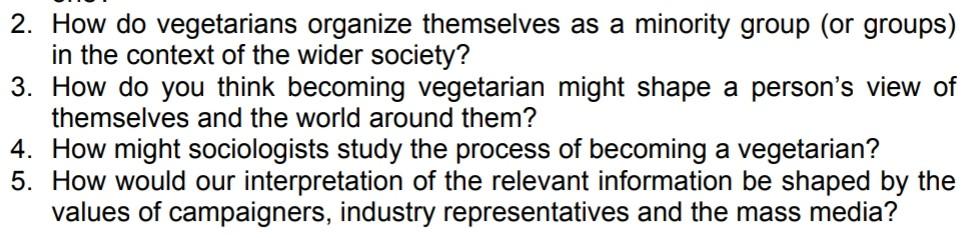 research questions vegetarianism