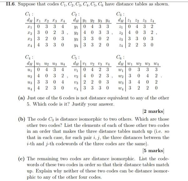 II.6. Suppose that codes C1, C,, C3, C4, C5, Co have | Chegg.com