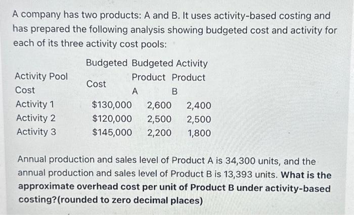 Solved A Company Has Two Products: A And B. It Uses | Chegg.com