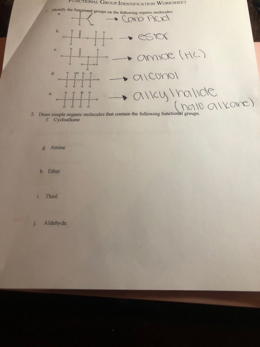 Solved FUNCTIONAL GROUP IDENTIFICATION WORKSHEET Identify Chegg com