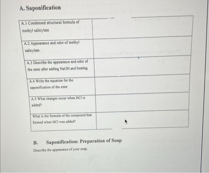 Solved Saponification and Soaps Report Sheet Lab 18 Date