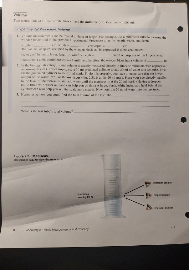 Solved Volume Two Metric Units Of Volume Are The Liter L Chegg Com