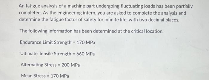 Solved An fatigue analysis of a machine part undergoing | Chegg.com