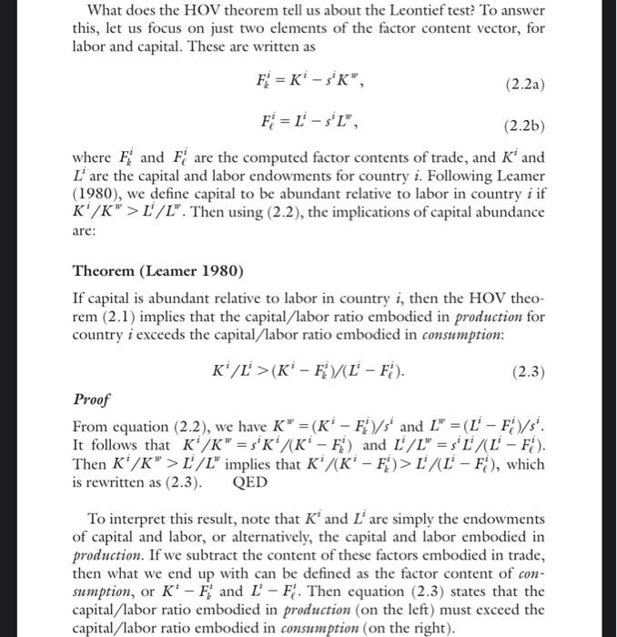 Solved What Does The HOV Theorem Tell Us About The Leontief | Chegg.com