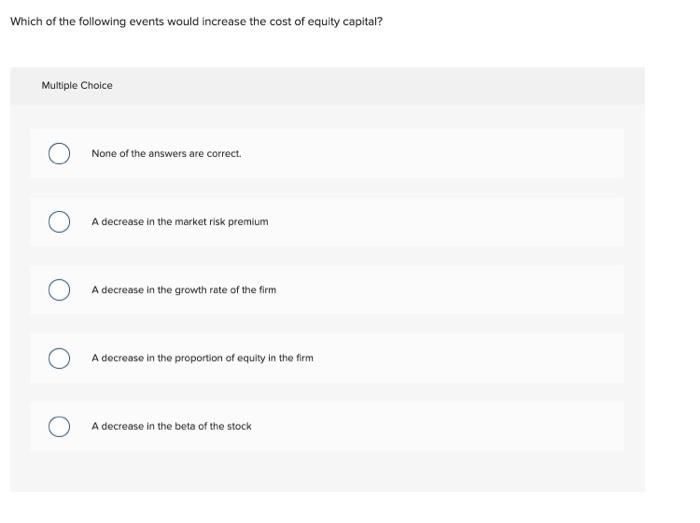 Solved Which of the following events would increase the cost | Chegg.com