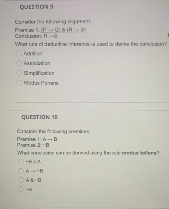 Solved QUESTION 9 Consider The Following Argument: Premise | Chegg.com