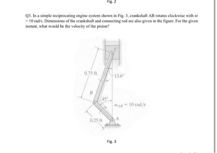 Solved Fig. 2 Q3. In a simple reciprocating engine system | Chegg.com