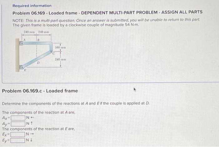 Solved ! Required Information Problem 06.169 - Loaded Frame | Chegg.com