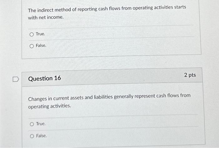 Solved The indirect method of reporting cash flows from | Chegg.com