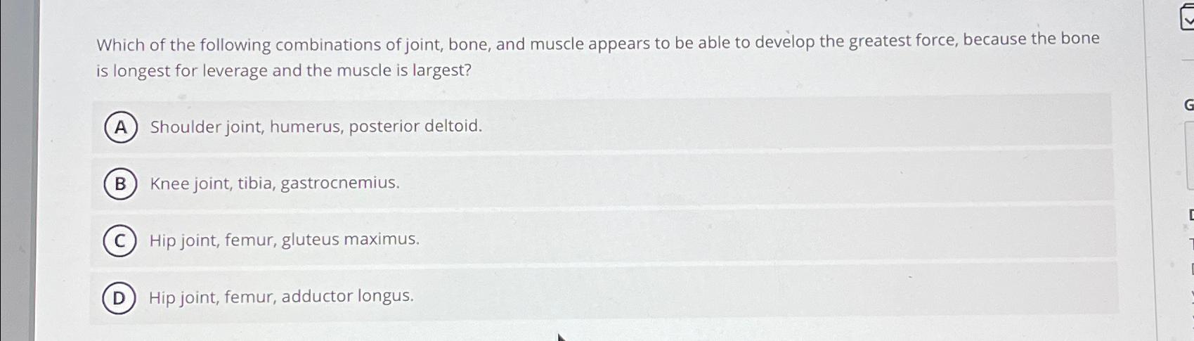 Solved Which of the following combinations of joint, bone, | Chegg.com