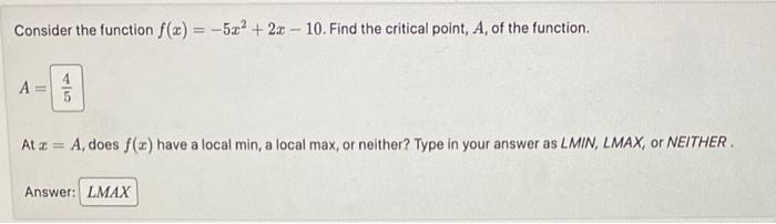 Solved Consider the function f(x)=−5x2+2x−10. Find the | Chegg.com