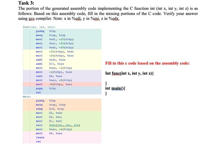 Solved Task 3: The portion of the generated assembly code | Chegg.com