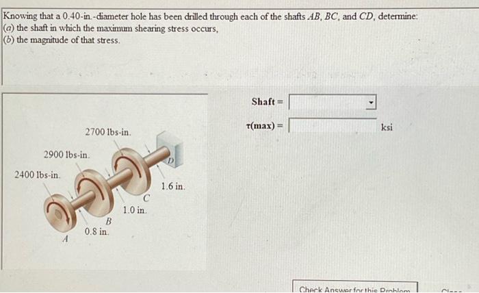 Solved Knowing That A 0.40 -in-diameter Hole Has Been | Chegg.com