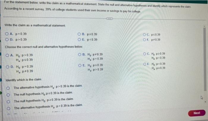 Solved For the statement below, write the claim as a | Chegg.com