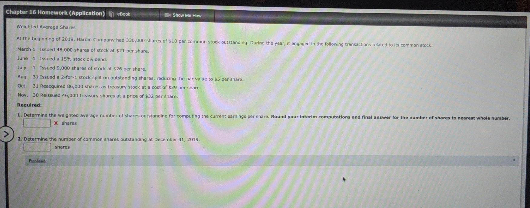 Solved Chapter 16 Homework (Application) eBook 3 Show Me How | Chegg.com