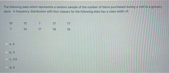 Solved The following data which represents a random sample | Chegg.com