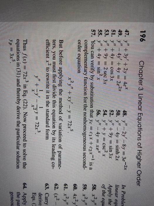 Solved 196 Chapter 3 Linear Equations of Higher Order In