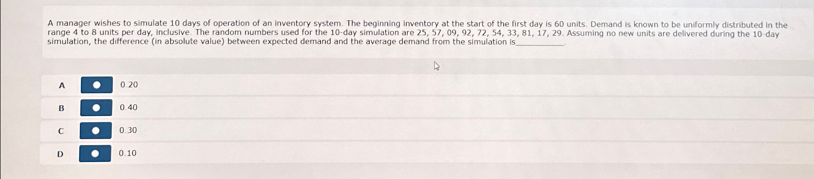 Solved simulation, the difference (in absolute value) | Chegg.com