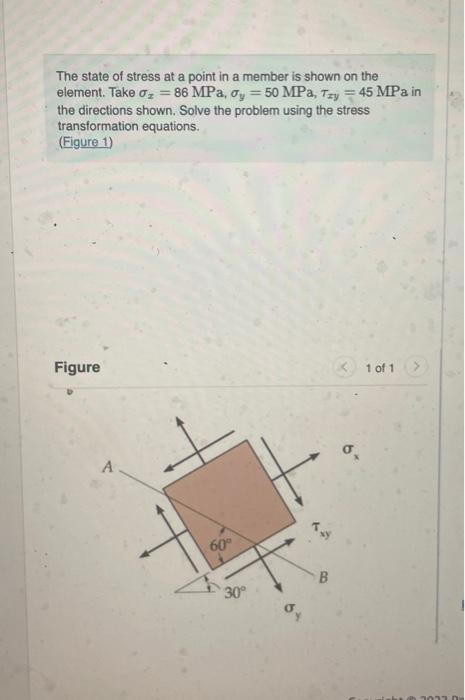 Solved The state of stress at a point in a member is shown | Chegg.com