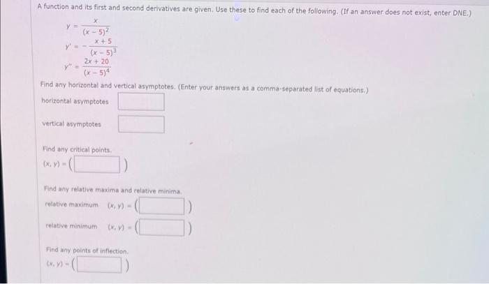 Solved A function and its first and second derivatives are | Chegg.com