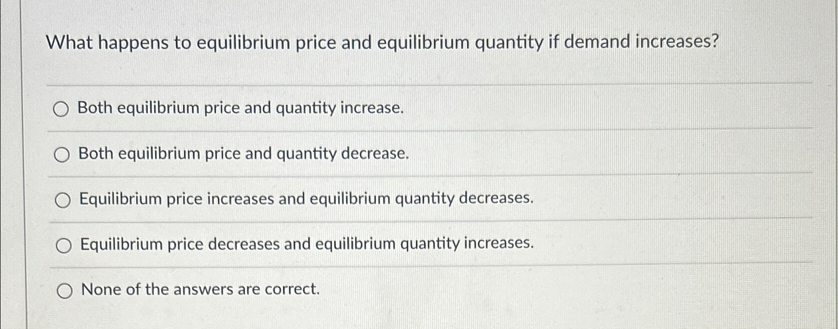Solved What happens to equilibrium price and equilibrium