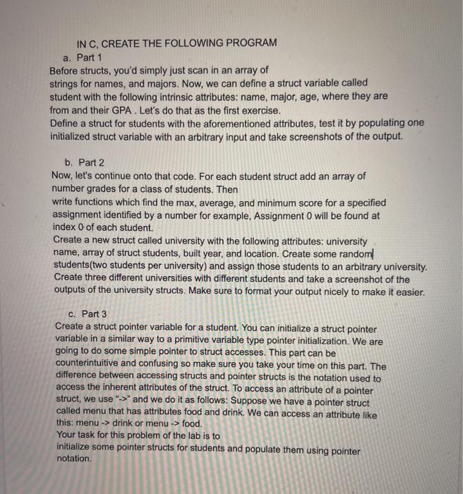 Solved IN C, CREATE THE FOLLOWING PROGRAM a. Part 1 Before | Chegg.com