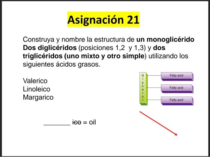 Construya y nombre la estructura de un monoglicérido Dos diglicéridos (posiciones 1,2 y 1,3) y dos triglicéridos (uno mixto y