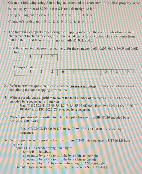 1. Given the following string S in its logical order | Chegg.com