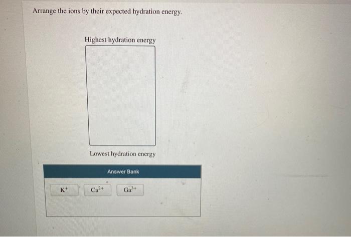 Arrange The Ions Their Expected Hydration Energy Chegg 