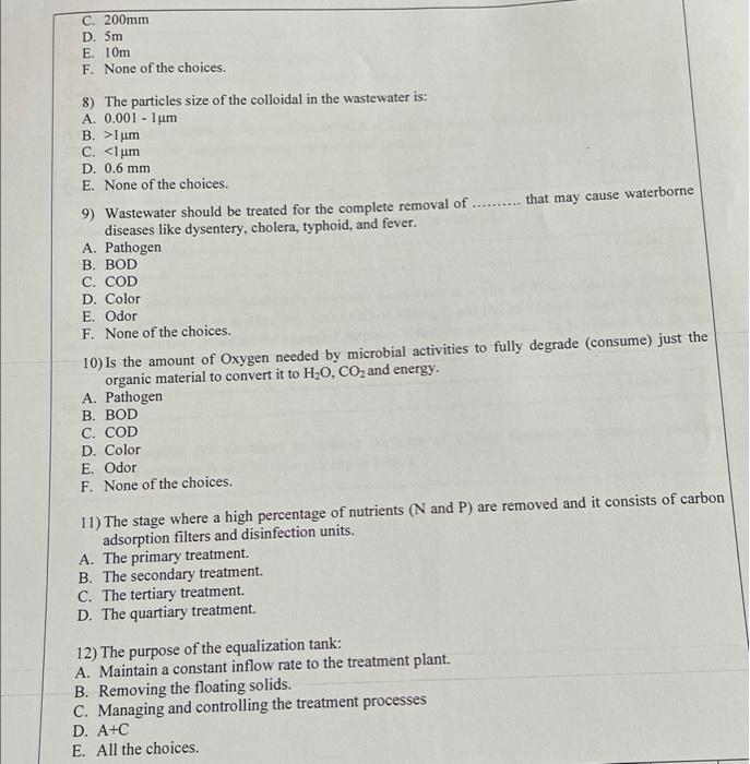 Solved Question 2: Answer the Following Multiple Choice | Chegg.com