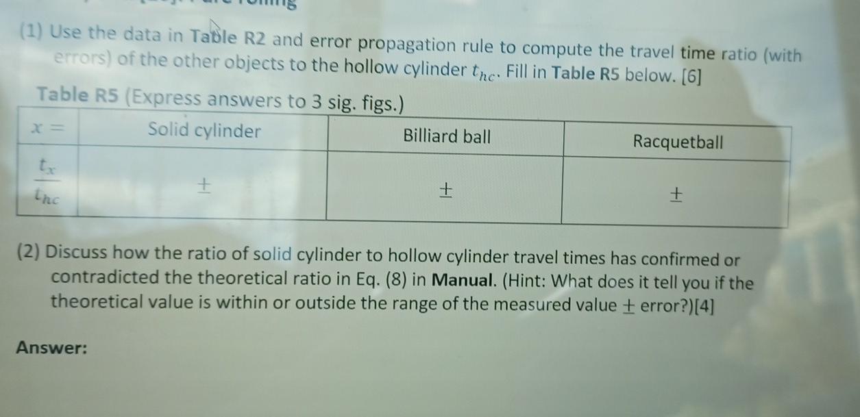 (1) Use the data in Table R2 and error propagation | Chegg.com