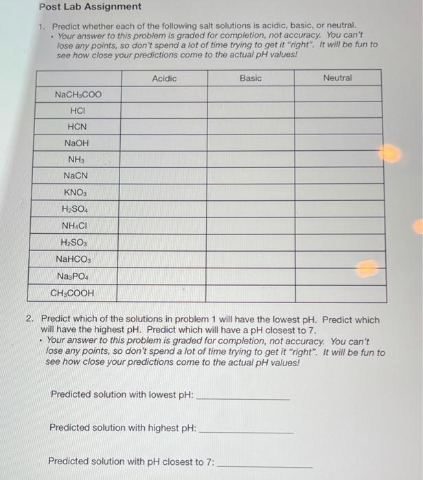 Solved Post Lab Assignment 1. Predict whether each of the | Chegg.com