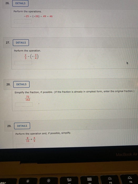 Solved 26. DETAILS Perform the operations. -25 - (-26) - 49 | Chegg.com