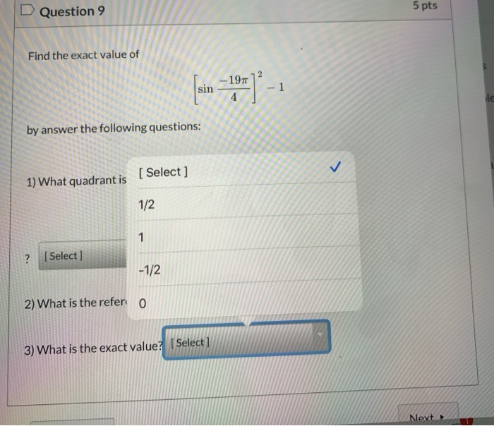 Solved D Question 9 5 pts Find the exact value of by answer | Chegg.com