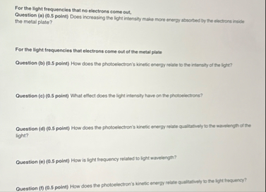 Solved For the light frequencies that no electrons come out, | Chegg.com