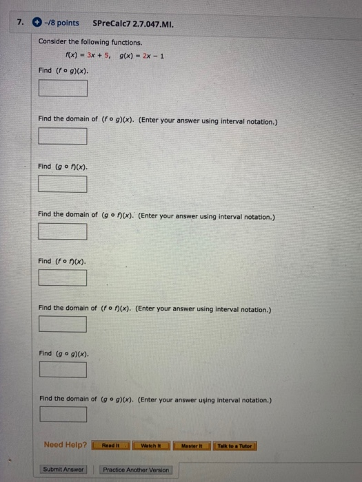 Solved 7 8 Points SPreCalc7 2 7 047 MI Consider The Chegg