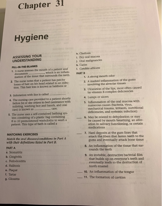 Solved Chapter 31 Hygiene ASSESSING YOUR UNDERSTANDING