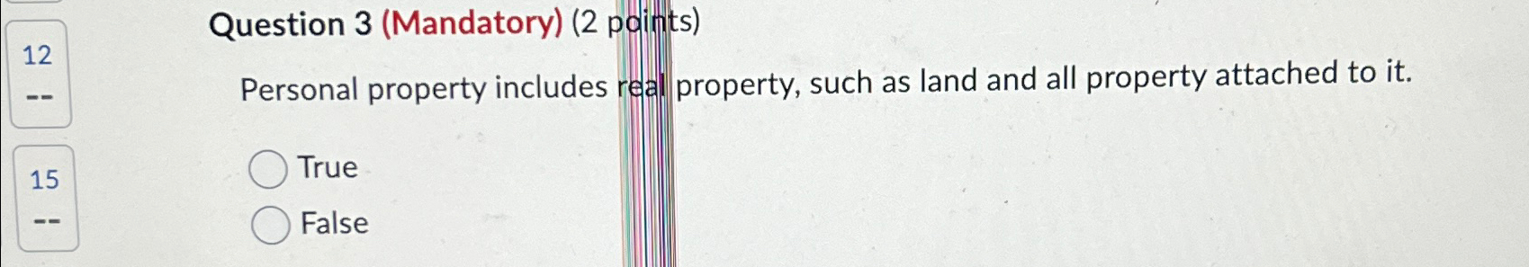 Solved Question 3 (Mandatory) (2 ﻿points)Personal property | Chegg.com