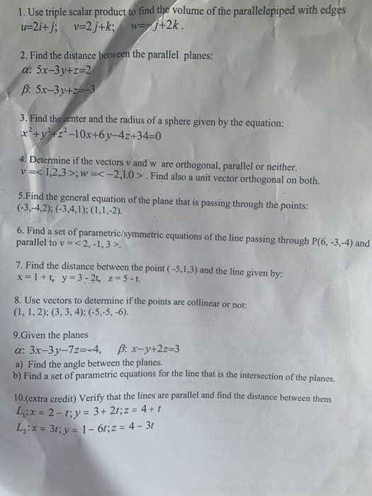 1 Use Triple Scalar Product To Find The Volume Of Chegg Com