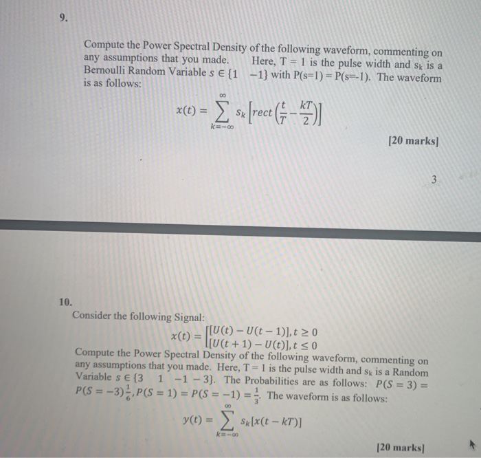 Solved Compute the Power Spectral Density of the following | Chegg.com