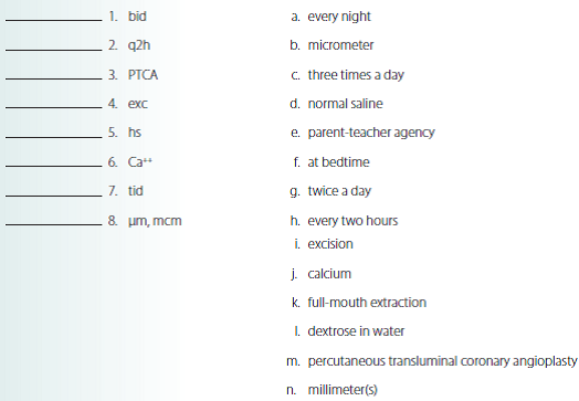 Solved Match The Following Abbreviations With Their Definition Chegg Com