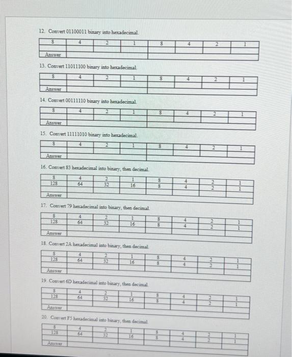 Solved Number Conversion Worksheet Name: 1 Conset 12 decimal | Chegg.com