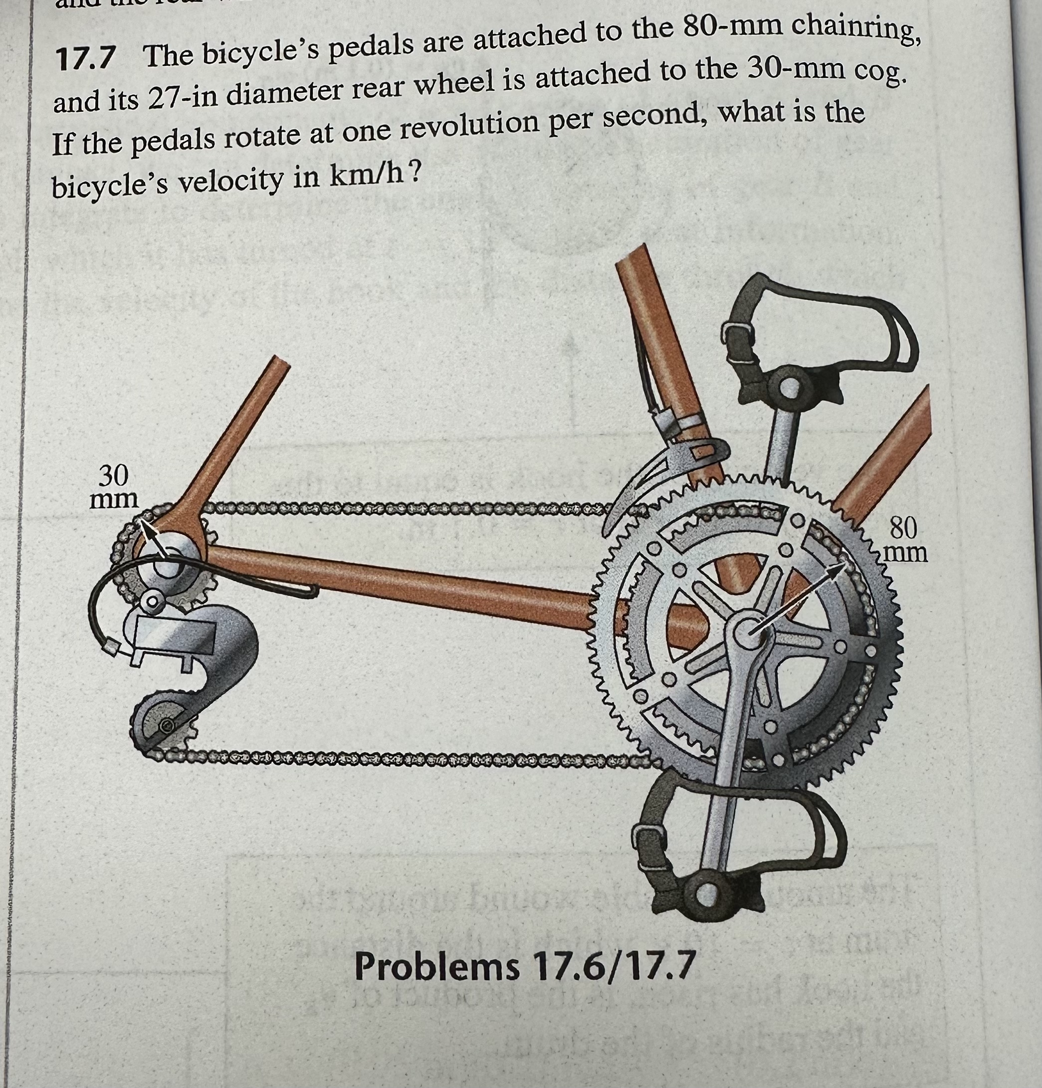 Solved 17.7 ﻿The bicycle's pedals are attached to the 80-mm | Chegg.com