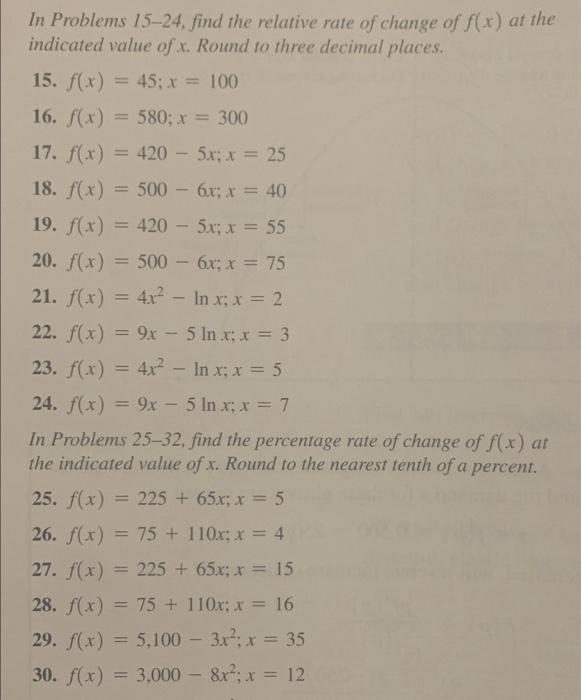 Solved In Problems 15-24, find the relative rate of change | Chegg.com