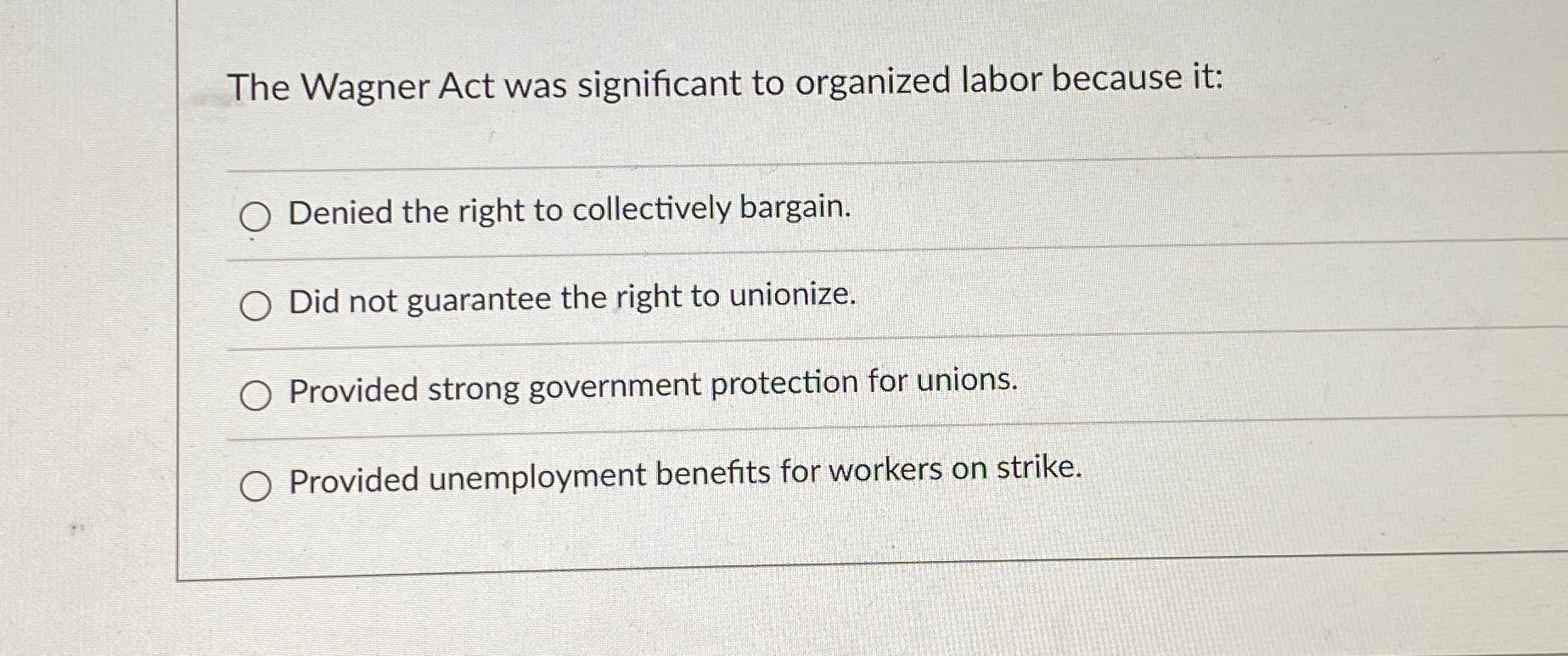 Solved The Wagner Act Was Significant To Organized Labor | Chegg.com