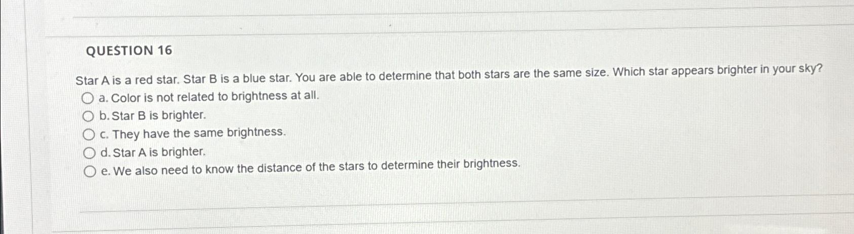 Solved QUESTION 16Star A Is A Red Star. Star B Is A Blue | Chegg.com